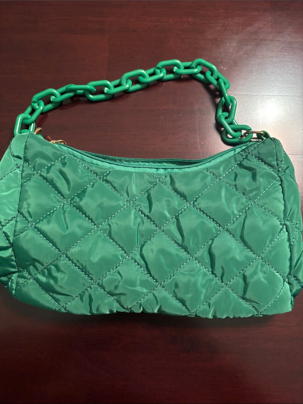 Quilted Green Chain-Handle Shoulder Bag